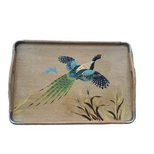 Woodware Like Serving Tray Platter Pheasant Scene Handles Rectangle